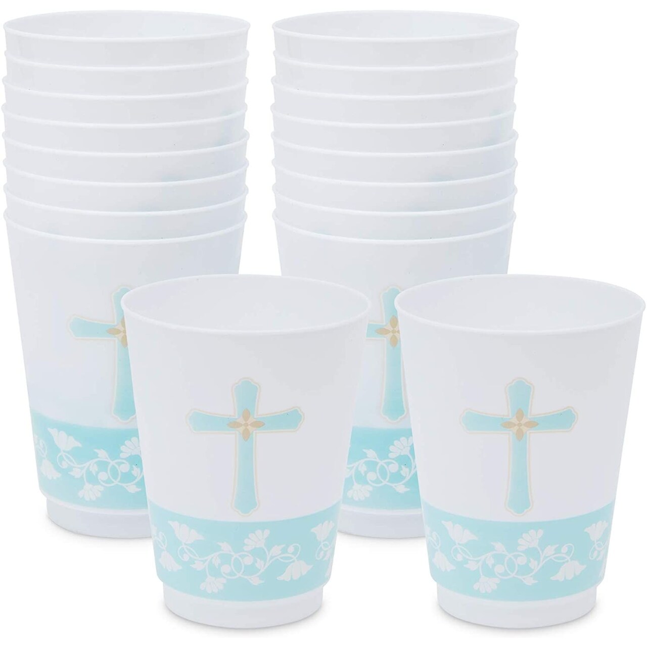 16 oz Baptism Tumbler Cups, First Communion Decorations, Party Supplies (16 Pack)